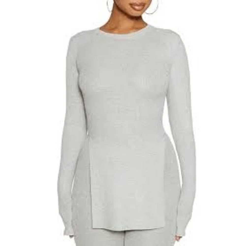 Naked Wardrobe Crewneck Rib Top Heather Light Gray Women's Size XL